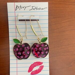 Betsey Johnson Pink Crystal Apple Earrings